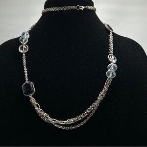 Long Silver Necklace, Clear, Black, AB Crystals, High Quality